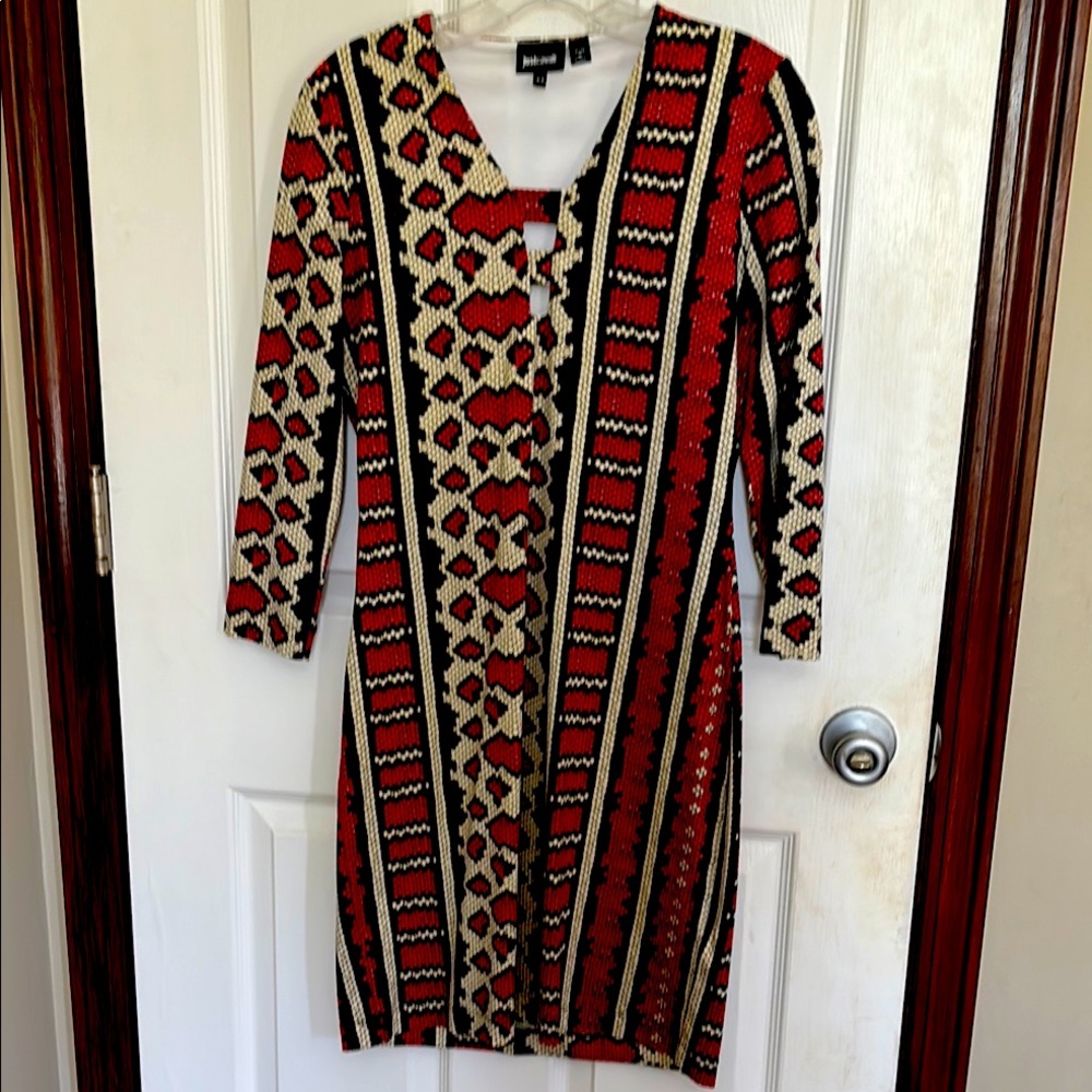Just Cavalli Red and Black snakeskin look Dress knit 44 bodycon sexy
